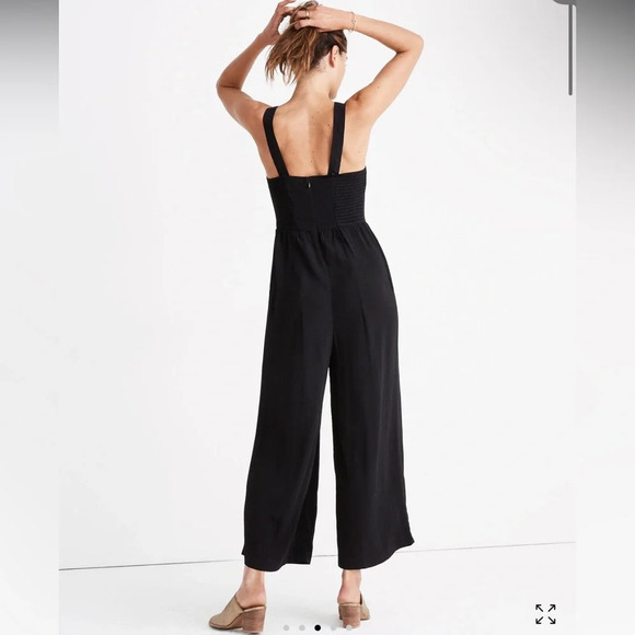 Madewell Smocked Button-Front Crop Jumpsuit size 2 color Black - Picture 3 of 11